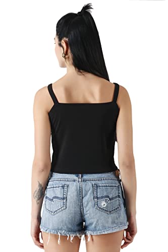 Image of POPWINGS Solid Casual Sleeveless Regular-Fit Crop Tops for Women with Front Chain| Crop Tops for Women Stylish Western Summer Wear