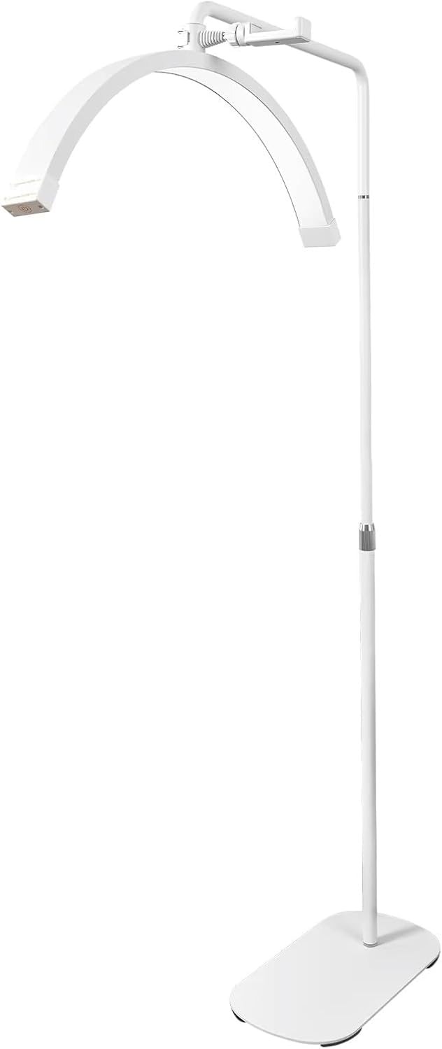 Genérico Crescent Lamp – Adjustable Gold LED Floor Lamp, Remote Control & Button, Height Adjustable, 360° Rotating Head & Mobile Stand, Ideal for Beauty Salons