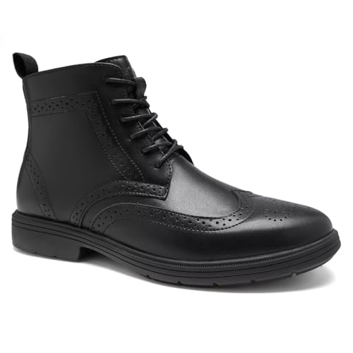 Men's Orthopedic Leather Wingtip Boots: Comfortable Arch Support Plantar Fasciitis Tuxedo Business Dress Oxfords, Flat Feet Orthotics Casual Walking Mid Top Ankle Boots for Foot and Heel Pain Relief