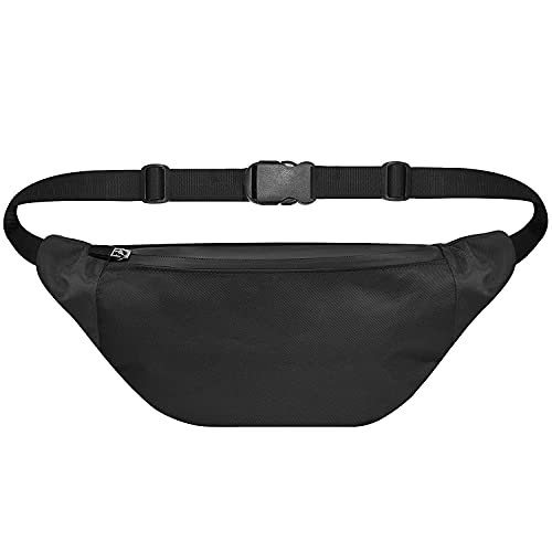Image of Unisex Waist Pack Travel Handy Hiking Zip Pouch Elegant Style Document Money Phone Belt Sport Bag Bum Bag for Men and Women Nylon Adjustable Strap (Black)