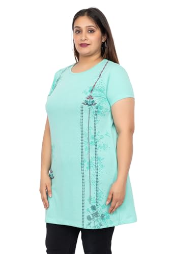 Image of Women Printed Cotton Tshirt with Side Slits & Pocket