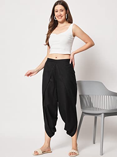 Image of 9rasa Women's Cotton Solid Harem Dhoti Pants for Casual FusionWear Workwear