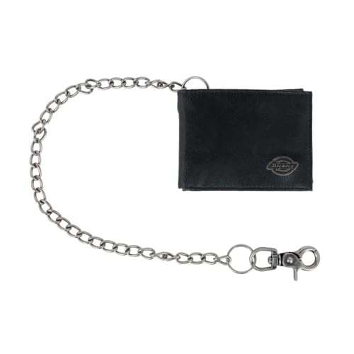 Dickies Men's Leather Slimfold Wallet With Chain Black