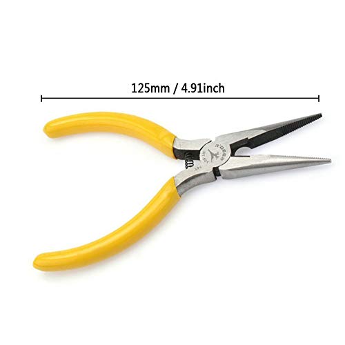 Spring Loaded Needle Nose Pliers 5 Inch Precision Long Reach Nose Pliers Wire Cable Cutter Hand Tools for Bending Wire, Handcraft, PCB Board, Working in Tight Areas