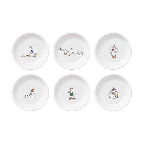 Bicuzat Cute Cartoon Animals Pattern Ceramic Sauce Dishes, Seasoning Dishes, Sushi Soy Dipping Bowls, Appetizer Plates, Dessert Plates, Little Cat Bird Feeding Bowls, Set of 6-Goose-3.5 Inch