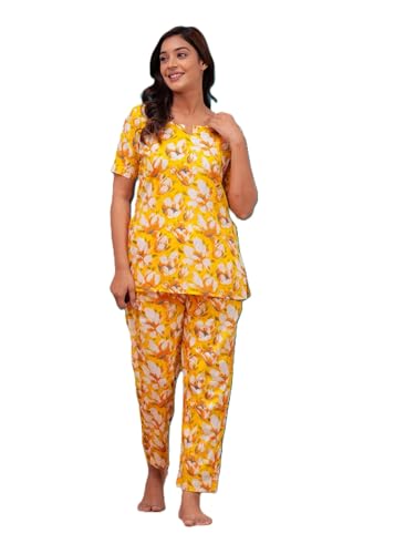 Image of Women Cotton Relaxed Fit Fit and Flare Suit | Printed Night Suit | Half Sleeve Co-Ord Set
