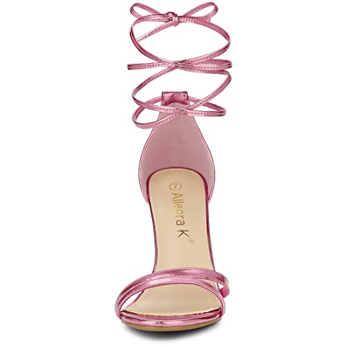 Allegra K Allegra K Women's Open Toe Lace-Up Stiletto Pink Heels Sandals 7 M US