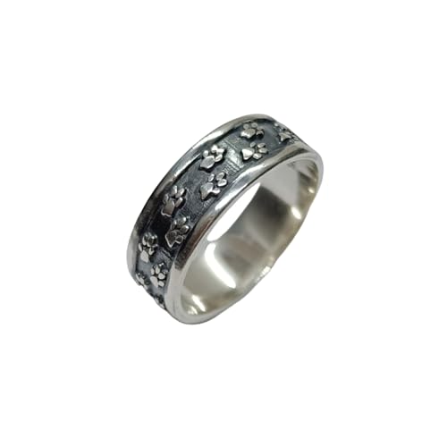 Bague en argent sterling poinçonnée 925, alliance de 8 mm gravée de pattes de chien