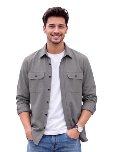 Image of Amazon Brand - INKAST Men's Cotton Blend Button Down Shirt | Long Sleeve Casual Lightweight Breathable Collared Shirts | Soft Comfortable Everyday Wear |Two Flap Chest Pockets |Using like Jacket Shirt