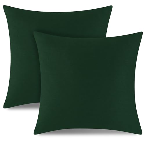 ATsense 2er Set Kissenbezug 40x40 cm - 100% Baumwolle, Waldgrün Kopfkissenbezug Weich und Hypoallergen, ÖkoTex Zertifiziert, Kissenhülle mit Reißverschluss für Allergiker Geeignet