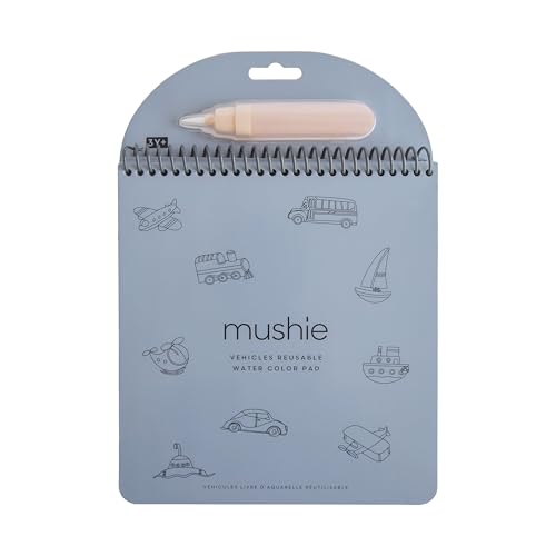 mushie Vehicles Reusable Water Color Pad | Montessori Travel Activity Book with Planes Trains and Cars + Refillable Brush for Toddlers 3 Years+