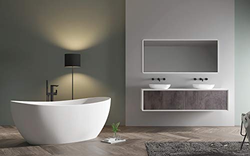 BERNSTEIN - Baignoire îlot Fonte minérale ovale 180x85x64cm + bonde et trop plein - Blanc mat - HAWAII STONE