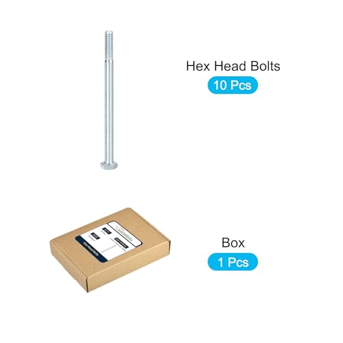 Image of METALLIXITY Hex Bolts (1 /4-20x5 inch) 10Pcs, Carbon Steel Zinc Plated Partial Threaded, Coarse Thread UNC Hex Head Screw Bolt - for Furniture Repair, Silver