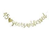 45 Years Blessed Banner, Funny Gold Glitter Sign for 45th Birthday/Wedding Anniversary Party Supplie