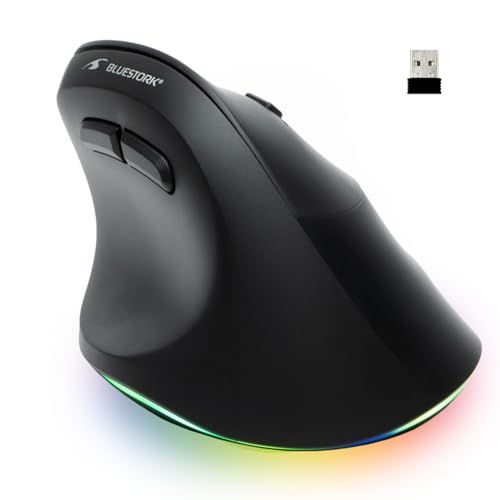Ratón Ergonómico Inalámbrico: ¡Trabaja Cómodamente con BlueStork! - 800-2400DPI, 6 Botones LED RGB y Diseño Unico para Prevenir el Síndrome del Ratón