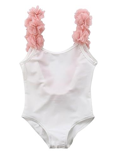 stylesilove Toddler Kid Girls 3D Flower Straps Backless One-Piece Solid Color Swimsuit Beach Bathing Swimwear, 3 Colors (US, Age, 4 Years, White)