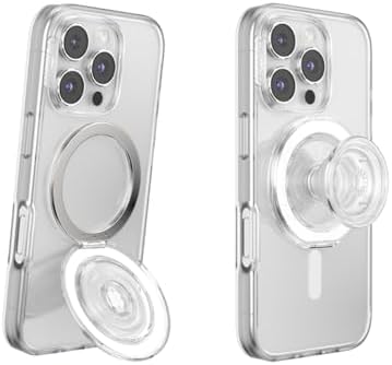 PopSockets Kick-Out Grip for MagSafe, Phone Grip with Built-in Phone Stand, Adjustable Kickstand for Portrait or Landscape, Strong Magnetic Hold, Wireless Charging Compatible – Clear