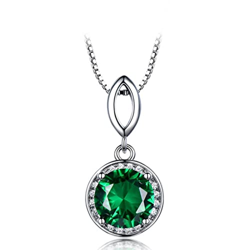Collier émeraude créé et pendentif rond argent pour femme