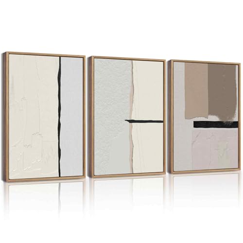KUVIOKE Neutral Abstract Framed Wall Art Beige Mid Century Textured