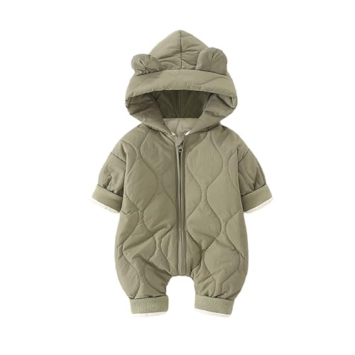 RNTOP Baby Snowsuit Warm Winter Coat Newborn Boy Girl Infant Cute Ear Hooded Jumpsuit Romper Zipper (Green, 3-6 Months)