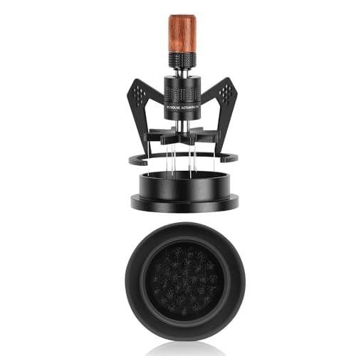 IKAPE Mantis WDT Distribution Tool with Clean Brush, 58.5mm Espresso Stirrer Distribution Tool for Barista, 8 Needle Espresso Stirrer with Dosing Funnel &Stand, Adjustable Needle Height, Walnut Handle