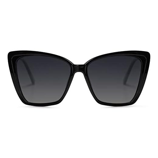 SOJOS Trendy Polarized Sunglasses For Women Retro Womens Oversized Square Cat Eye Sun Glasses UV Protection SJ2206 Black Frame/Grey Grading Lens