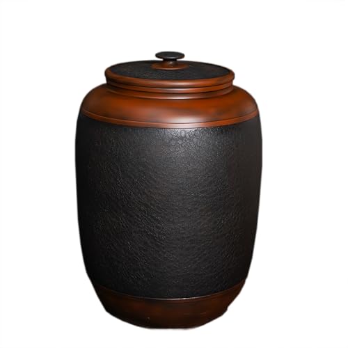 Tqoiozxa Tarro Cerámica Retro Chino Porcelana, Recipiente Cerámica para Almacenar Arroz Y Granos con Tapa, Balde Arroz, Recipiente para Almacenar Granos, Dispensador Frutas Dulces(Tea jar-30L)
