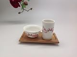 2 Set of Chinese Tea Tasting Cup 2pcs Bird Flowers with Bamboo Coaster