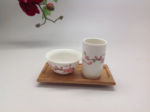 2 Set Of Chinese Tea Tasting Cup 2Pcs Bird Flowers With Bamboo Coaster #TOP9