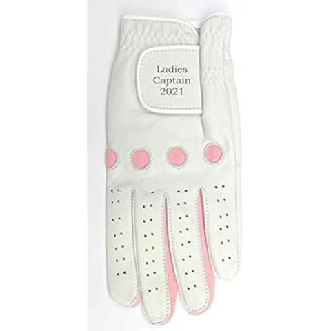 3 x Left hand Ladies Golf Glove Personalised with your name, Real Leather (White with pink strips, Small) Cover