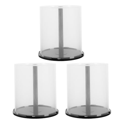 Cabilock DVD Cake Box Spindle 3pcs Clear DVD Storage Bucket for 100 Discs Storage Box Container with Black Base for Home Office Bar Collection Scratch Protection and Space Saving Design