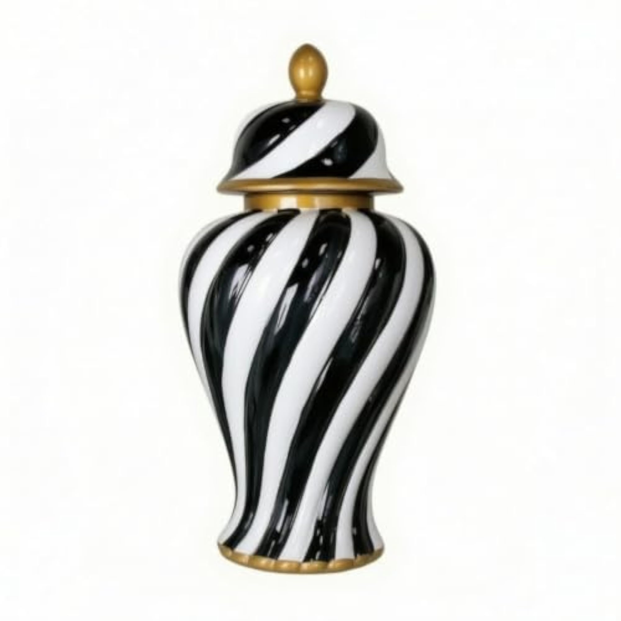 Transitional Ginger Jar with Lid, Classic Lidded Spiral-Ribbed Design