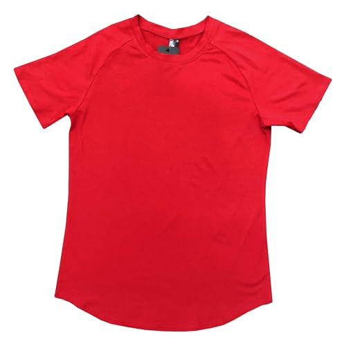 Men Sports Fitness Quick-Drying T-Shirt Round Collar Sport Shirts for Gym Summer Classic Cozy Thin Tight Pullover (Red,Large)