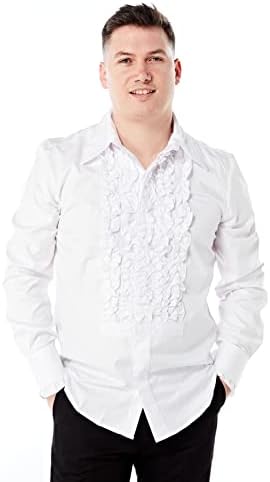 Zen Retro Mens White Ruffle Ruche Frill Tuxedo Shirt XL