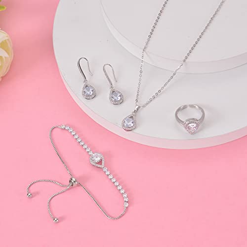 Joyería de boda para novia con collar y pendientes de circonita redonda halo 4