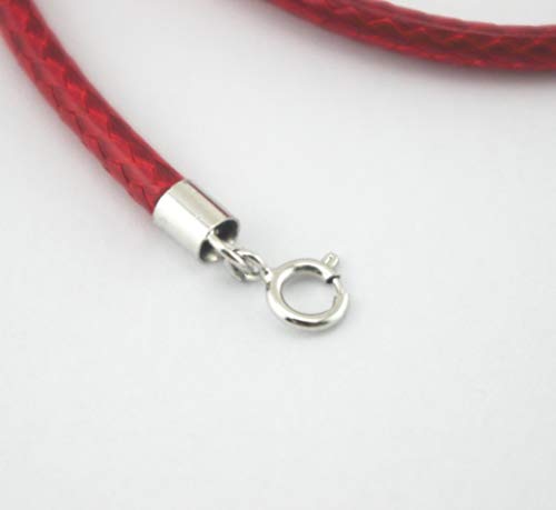 Image of Glory Qin Red Silk Braided Rope Chain 925 Silver Plated Clasp Leather Cord Chain Necklace Rope (3.0 mm, 16 Inches)