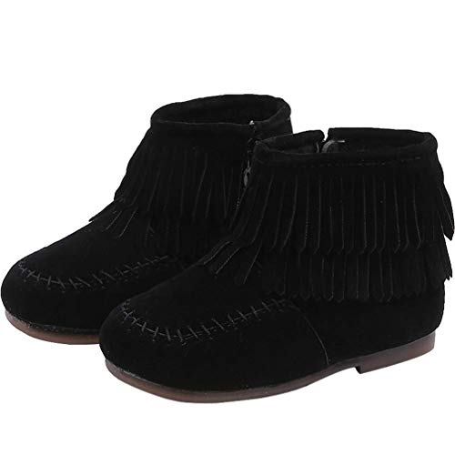 Kids Toddler Baby Girls Boys Snow Boots Warm Moccasins Ankle Booties Winter Tassel Martin Boots Solid Zip Shoes (Black,Age:18-24M / US:6)