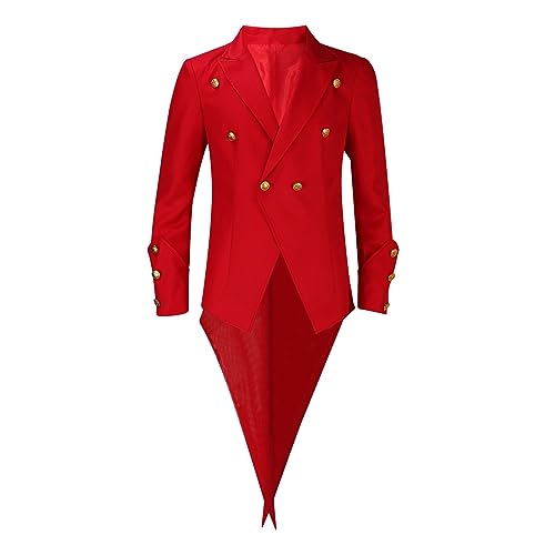 Mens Vintage Tailcoat Jacket Fancy Cool Cosplay Costume Robe Long-Sleeved Costume Cosplay Swallow-Tailed Coat Tuxedo Red