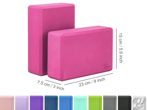 Image of Exerz EXYB-002 Yoga Blocks 2PK High Density - Comfortable Fitness Foam Bricks, Anti-Slip, Lightweight and Travel Friendly