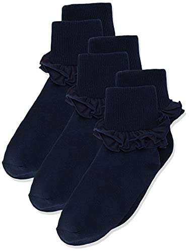 Jefferies Socks Big Girls' Misty Ruffle Turn Cuff Socks (Pack of 3), Navy, Medium