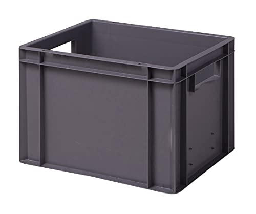 1a-TopStore Stabile Profi Aufbewahrungsbox Stapelbox Eurobox Stapelkiste mit Deckel, Kunststoffkiste lieferbar in 5 Farben und 21 Größen für Industrie, Gewerbe, Haushalt (grau, 40x30x28 cm)