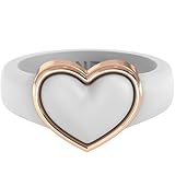 Rinfit Silicone Ring for Her - Stainless Steel Heart - Rubber Wedding Bands for Women - White/RoseGold, Size 8
