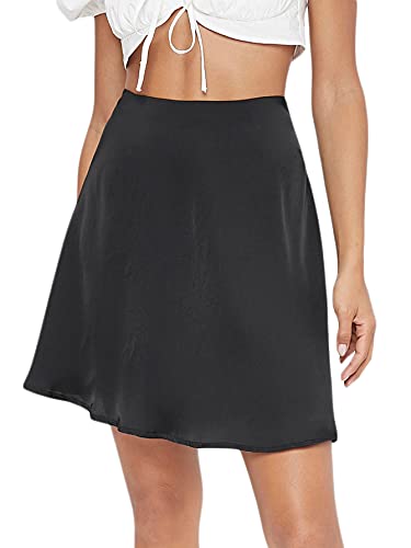 Milumia Women s High Waist A Line Short Skirt Zip Back Solid Flared Basic Skirt Black Large