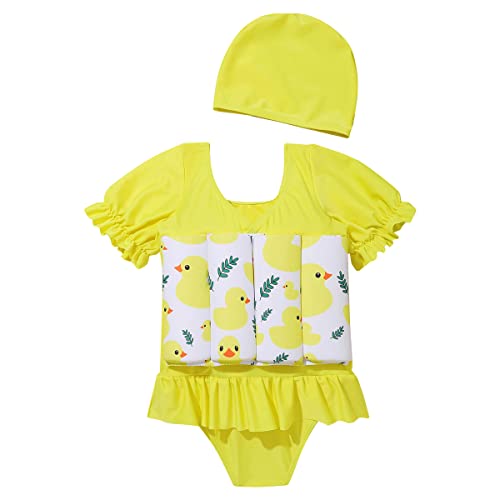 Kids Baby Girls Float Suit Duck Floatation Swimsuit with Adjustable Buoyancy Bathing Swimwear Toddler One Piece Swimming Suit Summer Swim Vest Jacket Ruffle Tutu Swim Dress Yellow Duck 3-4T2