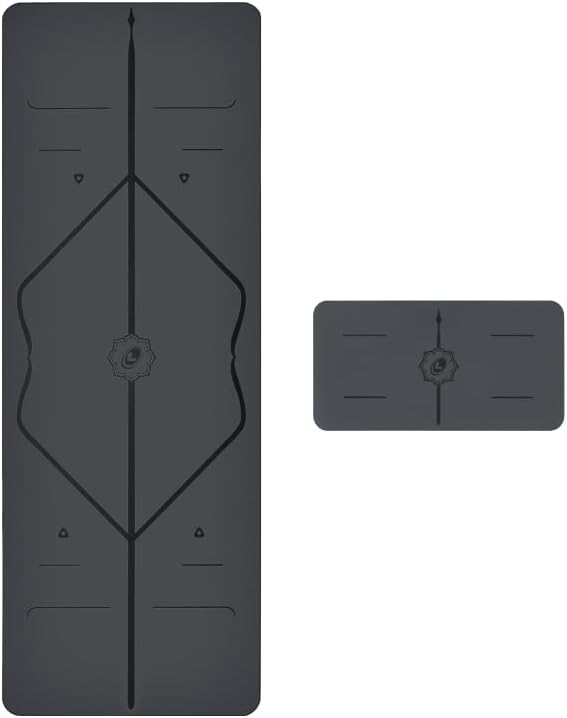 LIFORME Original Yoga Mat & Yoga Pad Bundle Pack – Patented Alignment System, Eco-Friendly, Non-Slip Warrior-Grip, Made with Natural Rubber, Thick, Sweat Resistant, Comfortable - Grey/Grey