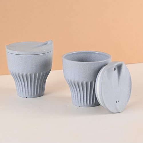 Image of Eha Earth Friendly Rafter Coffee Mug with Lid | Tea Cup Set | 250 ml | Made with Rice Husk | Microwave Safe Mugs for Gifting | 2 Unit | Azure
