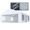Quictent 20x20 ft Heavy Duty 2 Car Carport, Waterproof Storage Shelter with Zipper Side Doors, Snowproof Steel Cables & Ventilated Windows, Outdoor Garage for Car, White