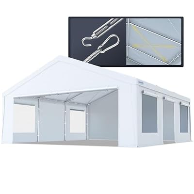 Quictent 20x20 ft Heavy Duty 2 Car Carport, Waterproof Storage Shelter with Zipper Side Doors, Snowproof Steel Cables & Ventilated Windows, Outdoor Garage for Car, White