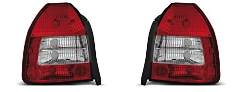 V-MAXZONE PARTS Rear Lights VR-1852 Tail Light 1 Pair Driver And Passenger Side Complete Set Red White compatible with Honda Civic 1995 1996 1997 1998 1999 2000 2001 Hatchback 3 Doors