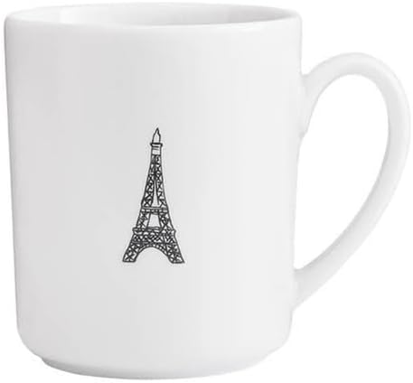 DEGRENNE Tour Mug - White Porcelain Eiffel Tower Coffee Mug & Tea Cup for Home, Office & Work, Novelty Paris Design, Made in France - 10oz